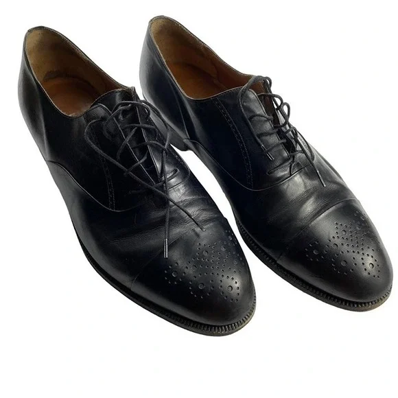 Salvatore Ferragamo Mens  Tramezza Black Leather Punch Cap Toe Lace-up Shoes 11D - Picture 2 of 11